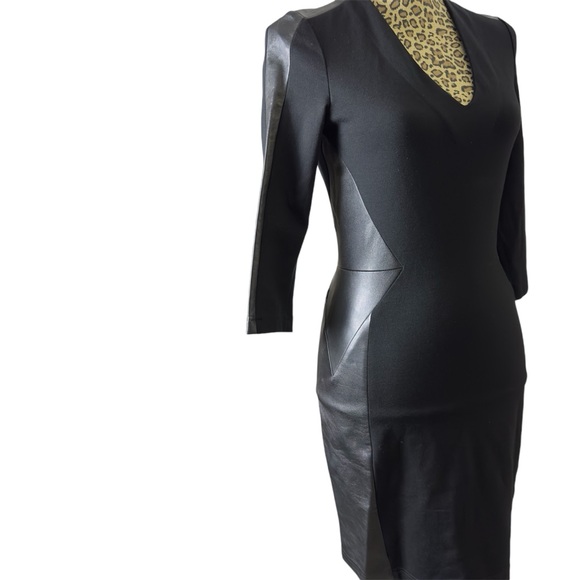 Haute Hippie Ponte Combo Leather Midi Black Dress Size 6 - Picture 2 of 8